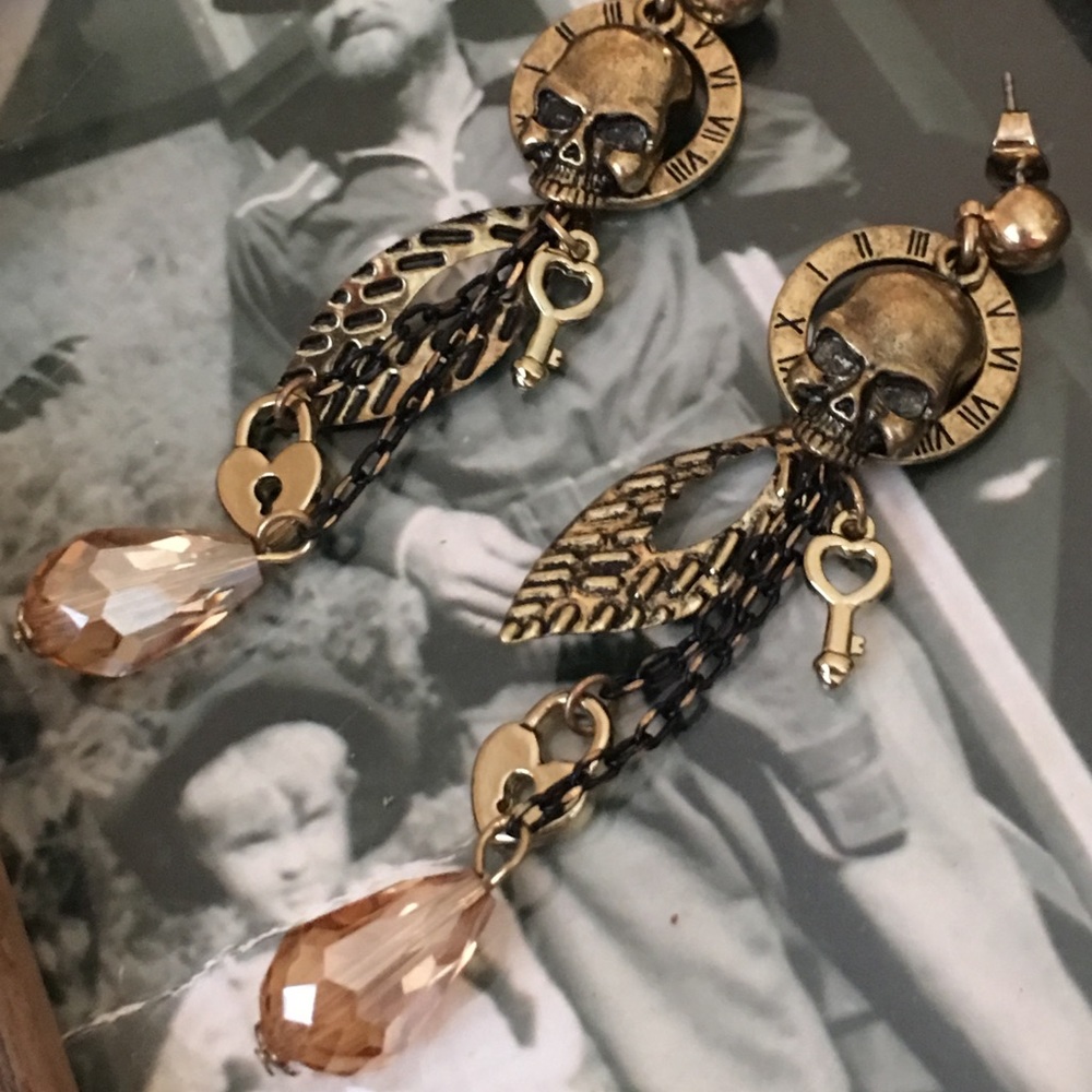 Antique Bronze Skull Earrings
